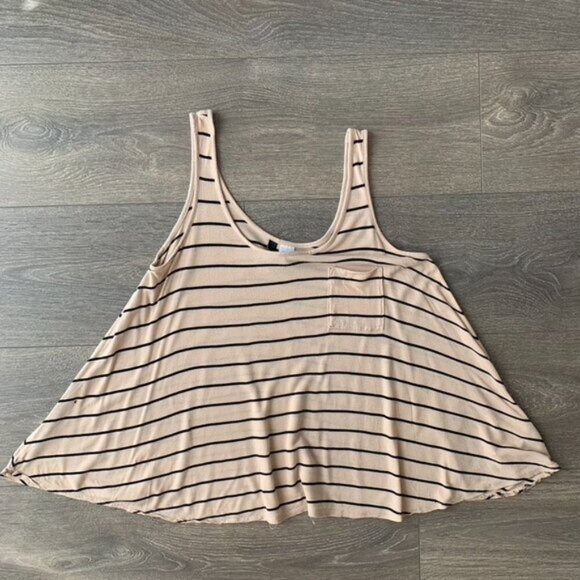 H&M Women's Tank Top Stripes Cropped Sleeveless Taupe Neutral Casual Flowy 4 - Picture 7 of 14